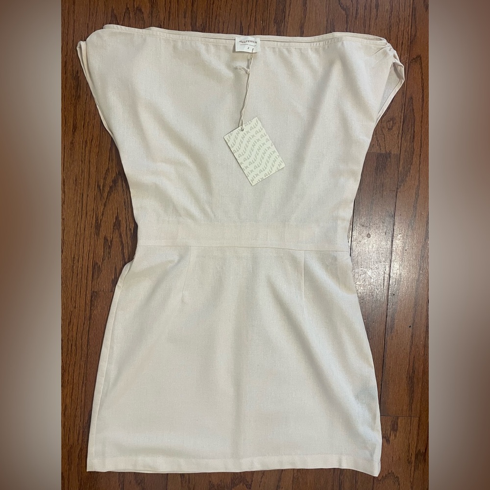 Allfenix linen blend one shoulder beige mini dress size S NEW